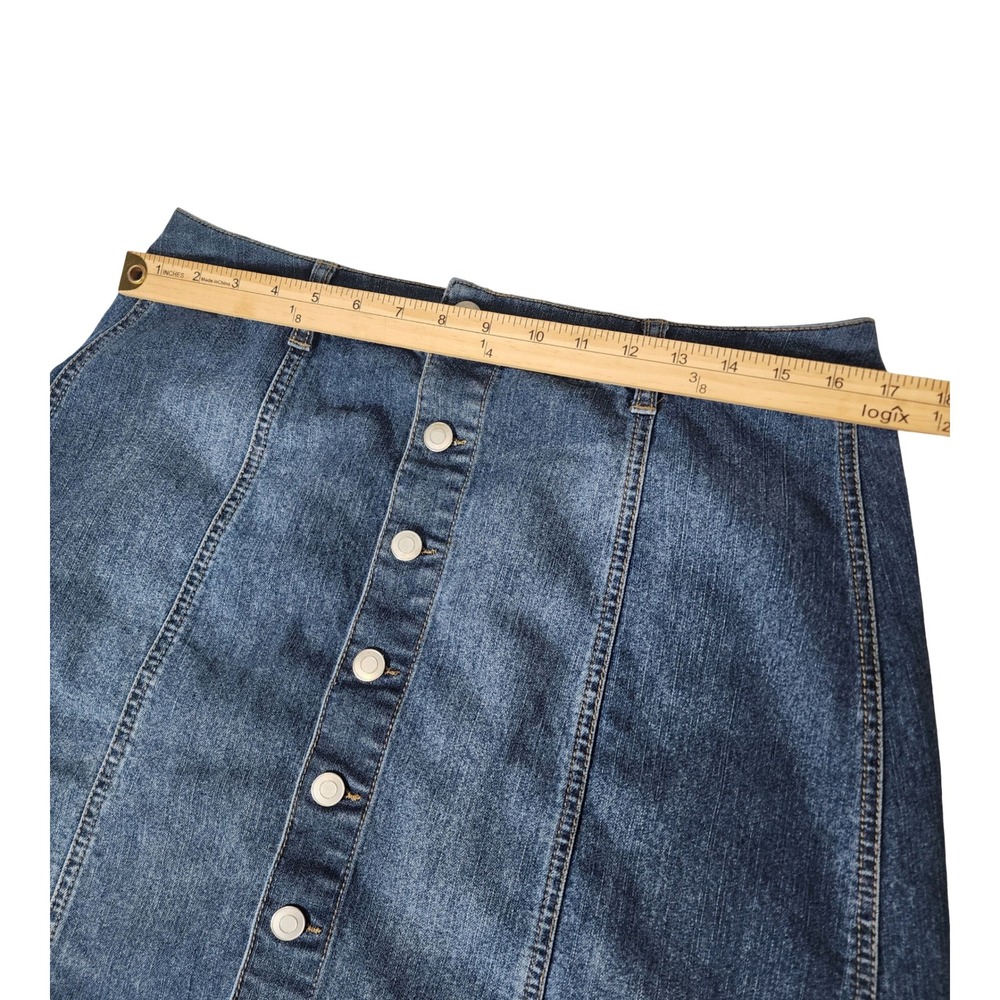 Faded Glory Womens Blue Denim Button Front Mini Skirt Size L 12-14 High Waisted - Picture 5 of 8